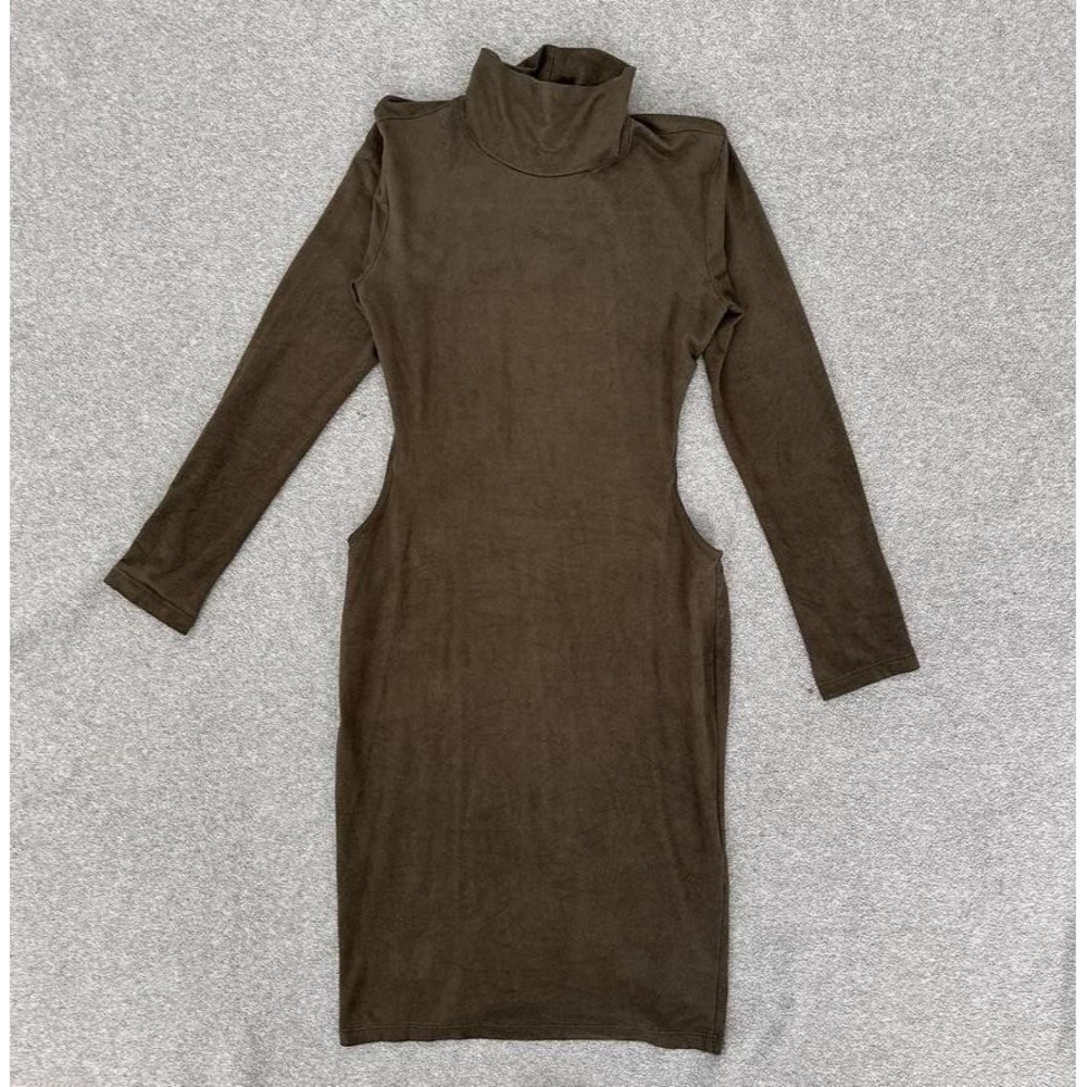 Cefian Dress Womens Small Green Faux Suede Long Sleeve‎ Open Back  Bodycon